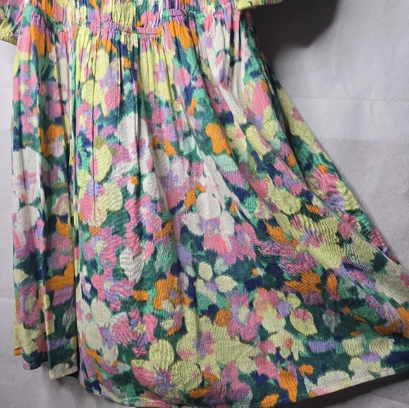 NWT Gap Shift Dress Colorful Watercolor Floral Short Puff Sleeve Knee Length 2XL - Picture 5 of 10